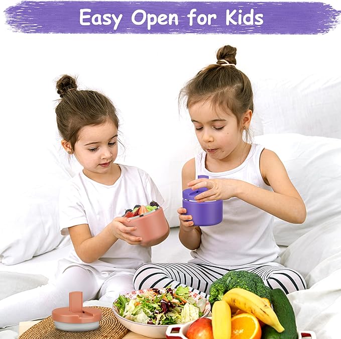 12oz Insulated Vacuum Food Jar with Buckle Lid Wide Mouth Soup Thermo for Hot Food Kids Leakproof Stainless Steel Lunch Container (Purple, 12OZ)