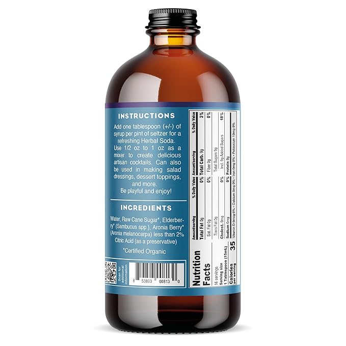 Bluestem Botanicals Organic Elderberry Simple Syrup, 8 oz, Cocktail and Mocktail Mixer for Drinks, Non-Alcoholic