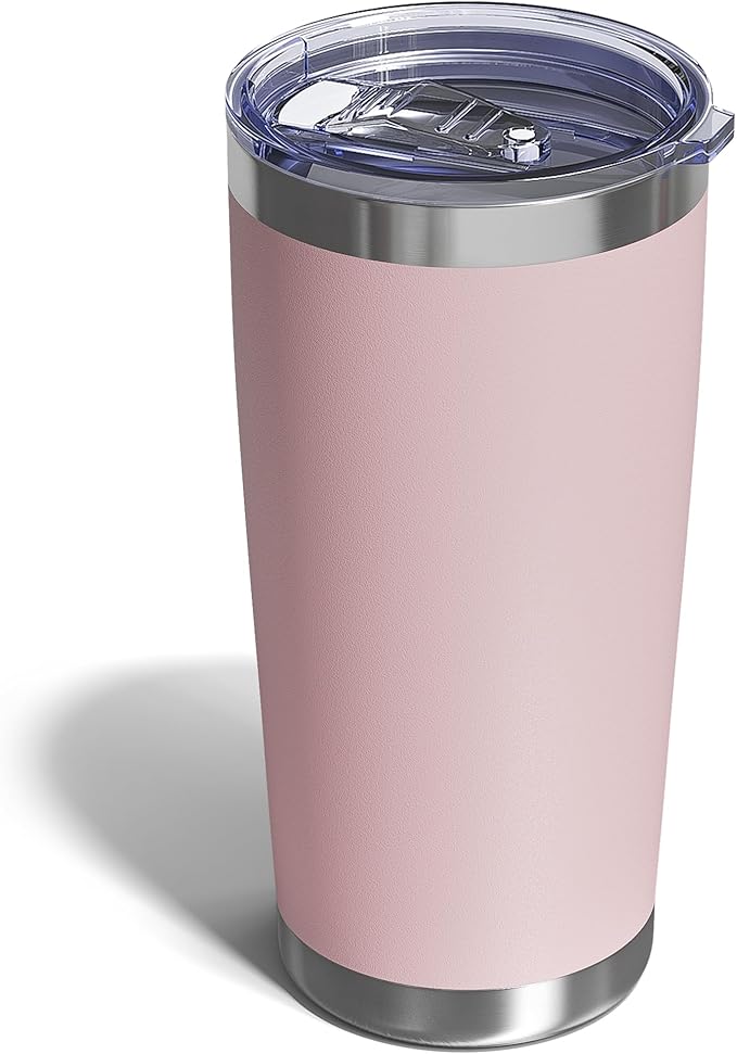Travel Coffee Tumbler 20oz, 1 Pack Leakproof Travel Coffee Mug with Lid and Straw, Stainless Steel Double Wall Vacuum Insulated Tumbler for Hot/Iced Drinks (Textured Matte, Soft Pink)