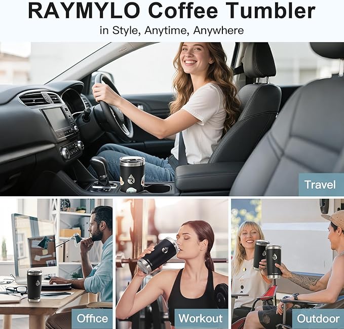20 oz Coffee Tumbler - Insulated Stainless Steel Travel Mug for Hot/Cold, Spill Proof with BPA-Free Detachable Lid, Coffee Cup Fits Most Car holder, Includes Chic Stickers, Magic Black