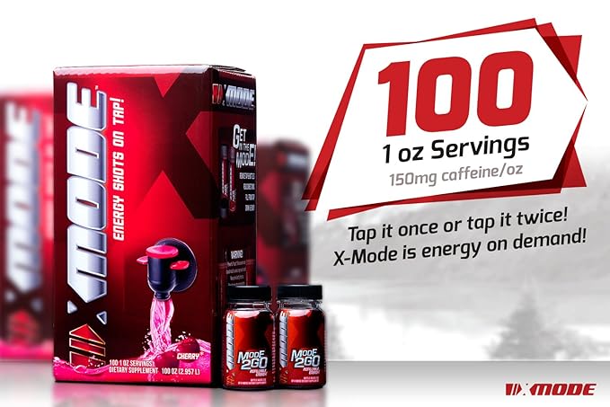 XMODE Energy Shots on Tap (Tangerine Scream Flavor) – 100 Serving Dispenser with Refillable Bottles for On-Demand Energy at 150mg Caffeine Per Oz
