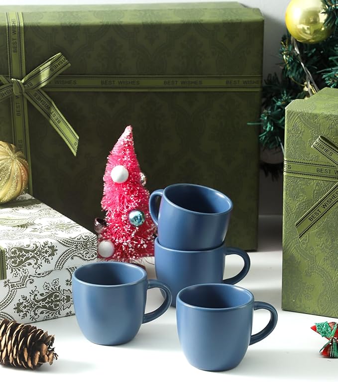 Hasense Ceramic 3 OZ Espresso Cups, Porcelain Espresso Demitasse Cups Set of 4 for Double shot, Lungo and Ristretto, Tiny Italian Expresso Shot Coffee Mugs for Home and Office, Blue