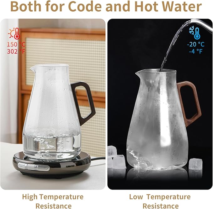 2L Glass Pitcher with Lid and Spout, Water Jug, 68OZ Carafe for Hot/Cold Water, Large Iced Tea Pitcher for Coffee, Juice and Homemade Beverage