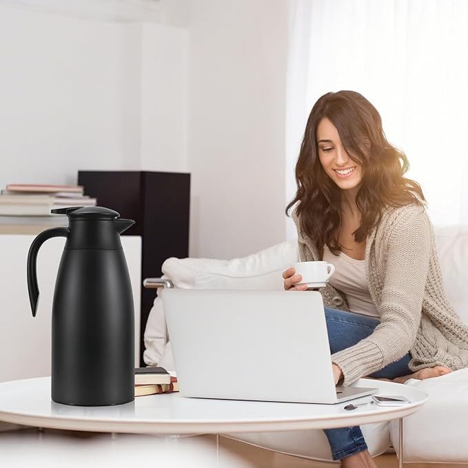 70 oz Thermal Coffee Carafe, Updated 2 PCS Insulated Stainless Steel Coffee Carafes for Keeping Hot Coffee & Water Hot Beverage-12Hours, Double Walled Vacuum Coffee Carafe（Blue+Blue)