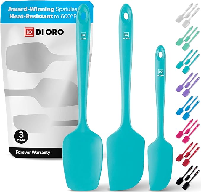 DI ORO Silicone Spatula Set - Rubber Kitchen Spatulas for Baking, Cooking, & Mixing - 600°F Heat-Resistant & BPA Free Silicone Scraper Spatulas for Nonstick Cookware - Dishwasher Safe (3pc, Teal)