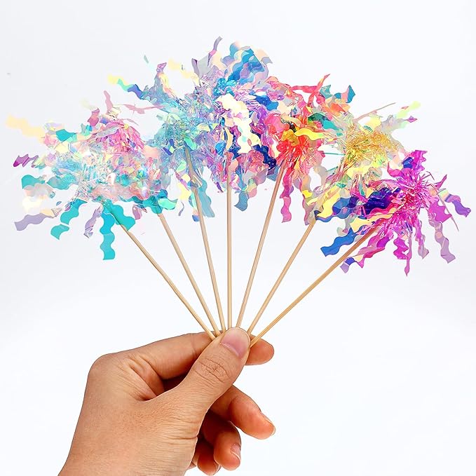 35Pcs Foil Firework Cupcake Toppers, Sparkle Tinsel Cake Toppers, Tinsel Drink Cake Decoration, Cocktail Food Fruit Toothpick for Cake Decoration Party Supplies