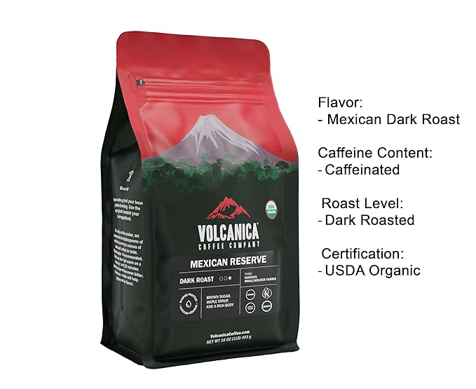 Mexican Coffee, Dark Roast, Ground, USDA Organic, Reserve, Fresh Roasted, Kosher, 16-ounce