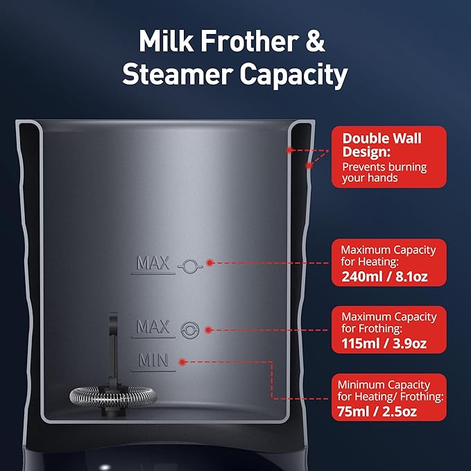 Milk Frother, Paris Rhône 4-in-1 Milk Steamer and Frother, Hot & Cold Foam Milk Warmer with Temperature Control, Auto Shut-Off Frothers for Coffee, Latte, Cappuccino, Macchiato