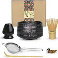Artcome Matcha Ceremony Kit for Japanese Tea Ceremony, Traditional Matcha Bowl, Whisk, Tea Scoop, Matcha Powder Strainer, Matcha Tea Set For Making Usucha, Koicha and Matcha Latte (Black)