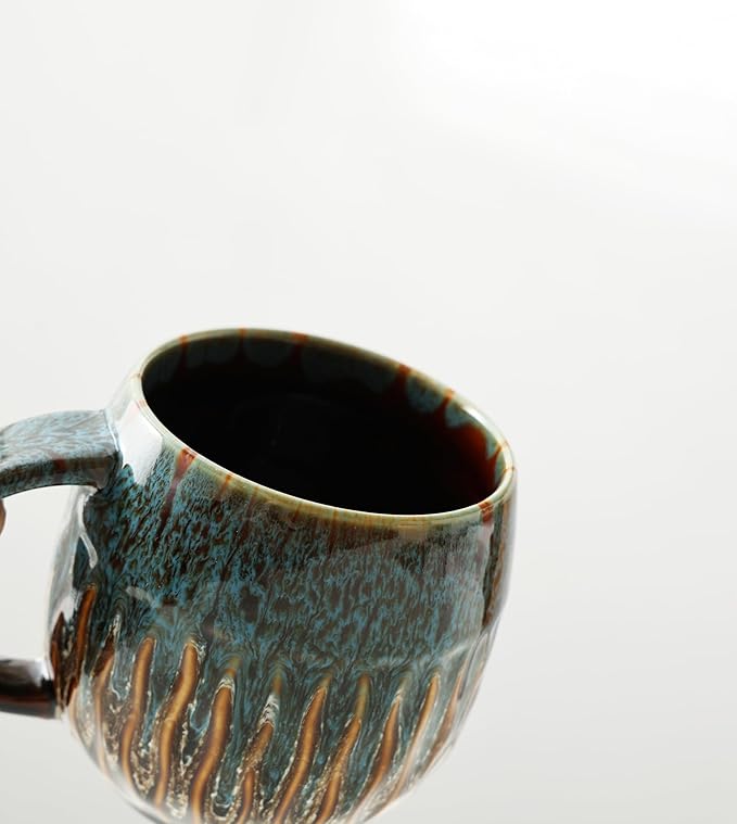 20oz Raku Glaze Coffee Mug - Unique Handcrafted Look Ceramic Cup, Large Tea Mug, Microwave & Dishwasher Safe (blue)