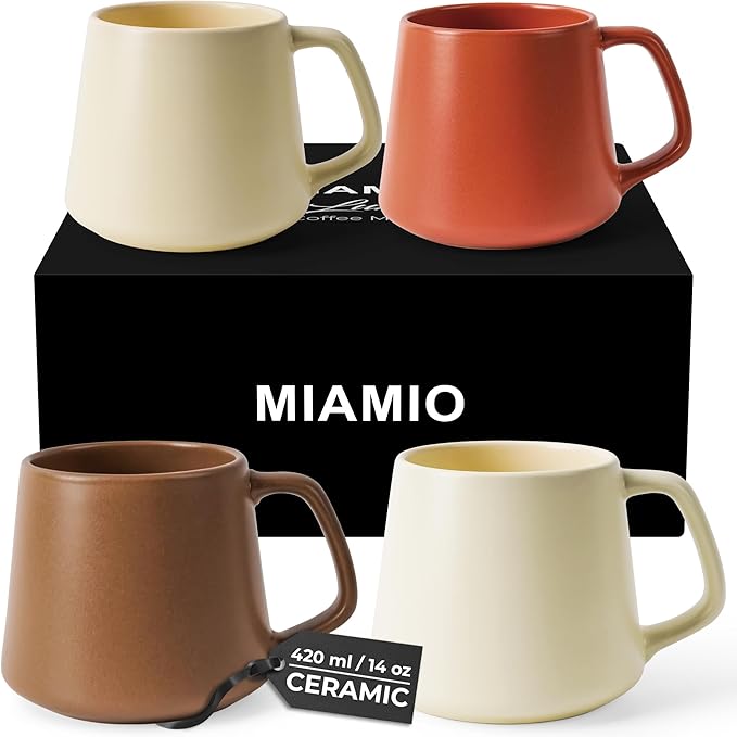 MIAMIO - Coffee Mugs Set of 4 / Large Ceramic Coffee Cups (14 oz) - Mug for Cappuccino, Tea, Espresso - Microwave and Dishwasher Safe - Luxe Collection (Beige Pastel)