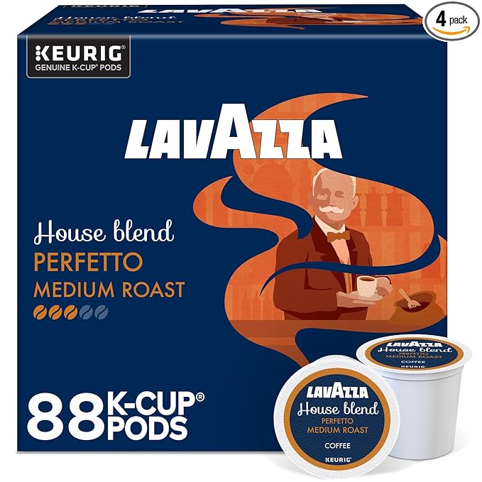 Lavazza House Blend Perfetto, Single-Serve Keurig K-Cup Pods, Medium Roast Coffee, 88-Count Box (4 Packs of 22)