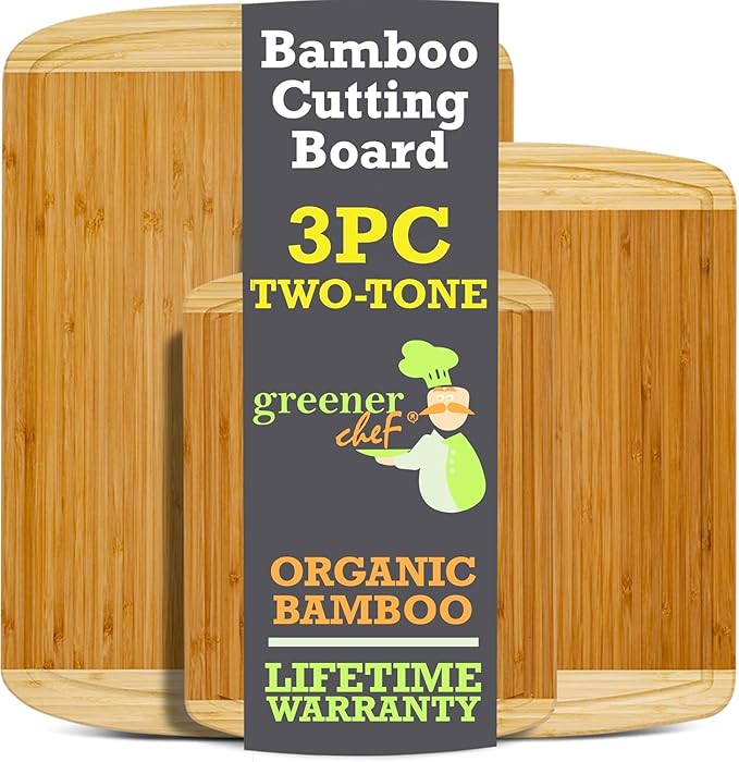 FSC® Certified Extra Large Bamboo Cutting Board Set, Organic Wood Cutting Boards for Kitchen with 67% Larger Surface, Non Toxic Cutting Boards with Lifetime Replacements