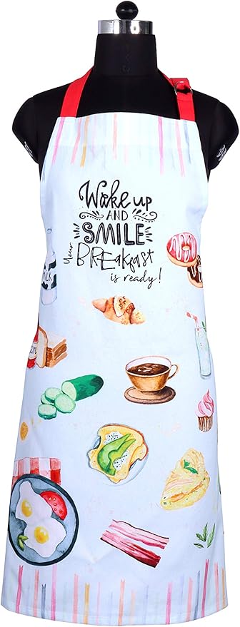 AMOUR INFINI Aprons for Women Cotton Washable Breakfast Apron 27.5 x 33 Inches Adjustable Strap & Waist Ties for Baking Cooking Gardening Spring Apron