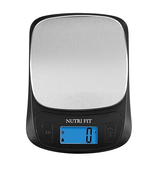 NUTRI FIT Ultra Slim Kitchen Scale Digital Food Weight Scale for Baking Cooking in Grams and Ounces Tare & Backlit LCD Display 11lb 5kg Capacity- Black/Stainless Steel