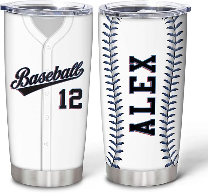 Hyturtle Personalized Baseball Tumbler Baseball Players Design Stainless Steel Double Walled Vacuum Insulated Tumblers 20oz30oz Coffee Travel Mug Cup Christmas Gift For Men Boys Friends Dad Sports Fan