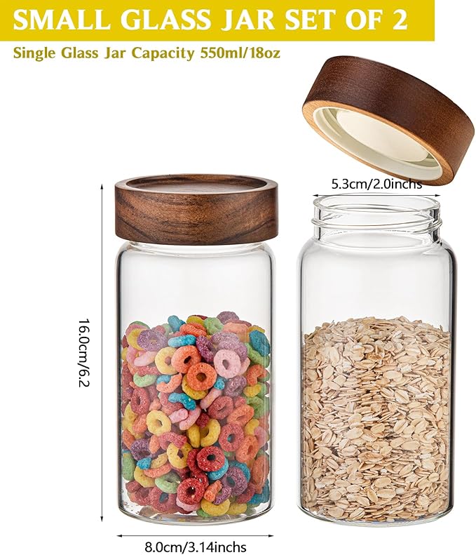 Glass Coffee Jars with Top Screw Lid Round Food Storage Canister Clear Glass Jar for Pantry Sugar Tea Coffee Bean Spice Nuts Cookies Bath Salts (2×550ml(18oz))