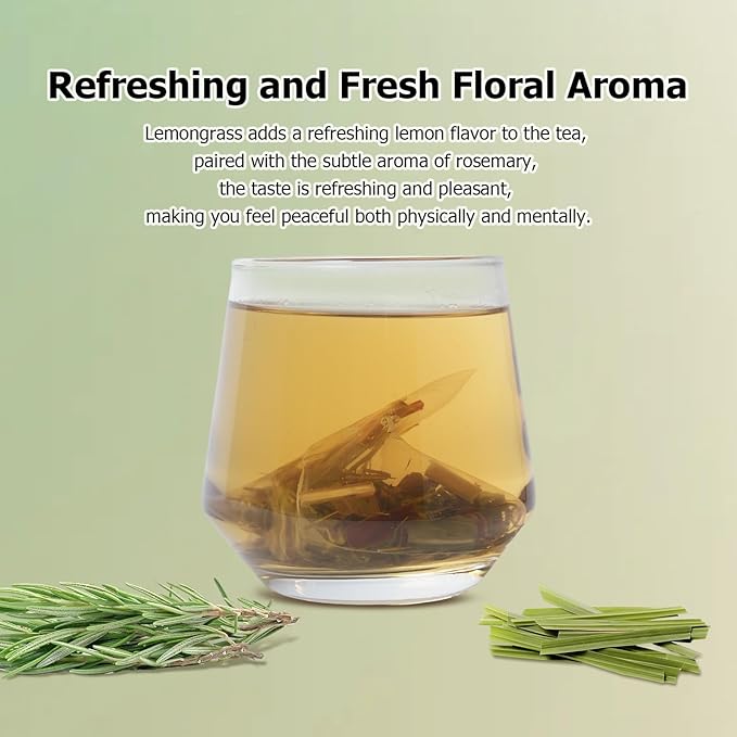 HANFANGLING Rosemary Lemongrass Herbal Tea - 20 Tea Bags, Natural Blend of Rosemary & Lemongrass, Caffeine-Free, Refreshing & Uplifting, Relaxation & Digestion