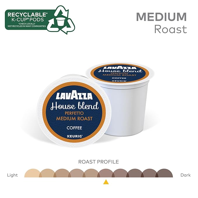 Lavazza House Blend Perfetto, Single-Serve Keurig K-Cup Pods, Medium Roast Coffee, 88-Count Box (4 Packs of 22)