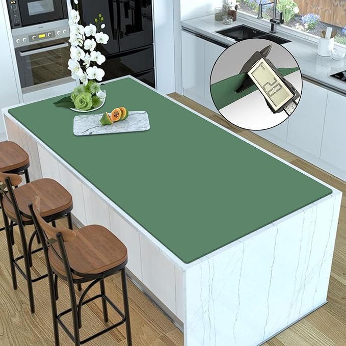 Silicone Mats for Kitchen Counter, 47.3"x23.6"x0.08" Largest Heat Resistant Mat Kitchen Island Waterproof 2MM Thick Countertop Protector Mat Nons-slip Extra Large Counter Mat (Green)