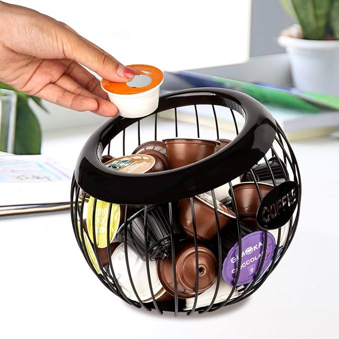 Stainless Steel Cup Coffee Basket pods holder Sturdy for Home or Office Kitchen Counter Organizer Espresso Capsule (BLACK)