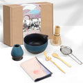 Matcha Whisk Set,includes Matcha Bowl,Matcha Whisk and Holder by Bamboo, Spout, Matcha Sifter Strainer Spoon Scoop Chasen Holder Towel- Perfect Japanese Matcha Set(8 Pcs Blue)