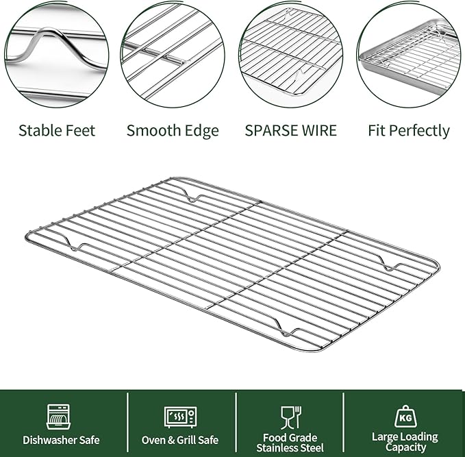 Small Baking Sheet with Cooling Rack Set [2 Baking Pans + 2 Wire Racks], CEKEE Stainless Steel Cookie Sheets for Baking, Heavy Duty & Dishwasher Safe Baking Sheets for Oven, Size 9 x 7 x 1 Inch