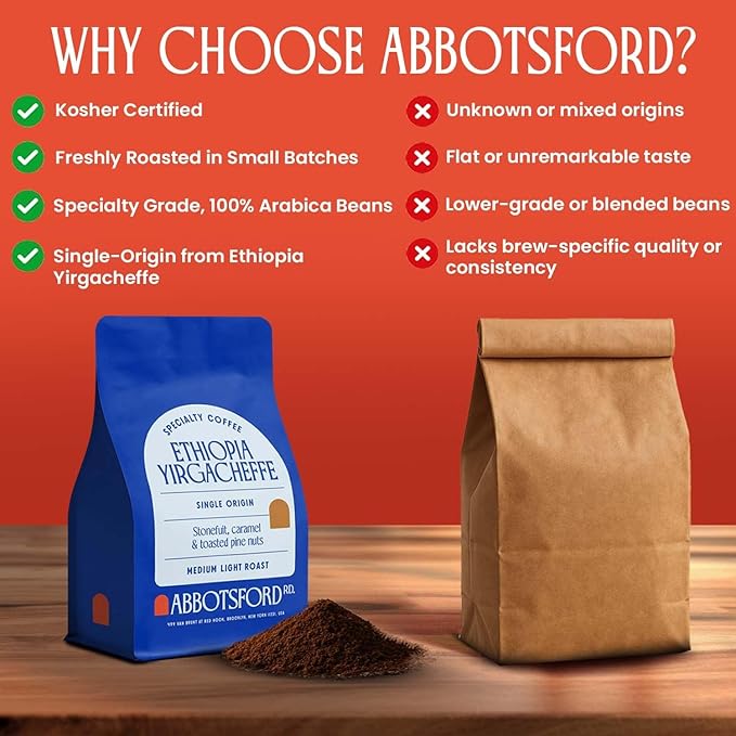 Ethiopia Yirgacheffe Ground Coffee, Medium-Light Roast Ground Coffee with Stone Fruit, Caramel & Toasted Pine Nuts, Specialty Coffee, Single Origin 12oz Bag, Perfect Flavored Ethiopian Coffee Gift