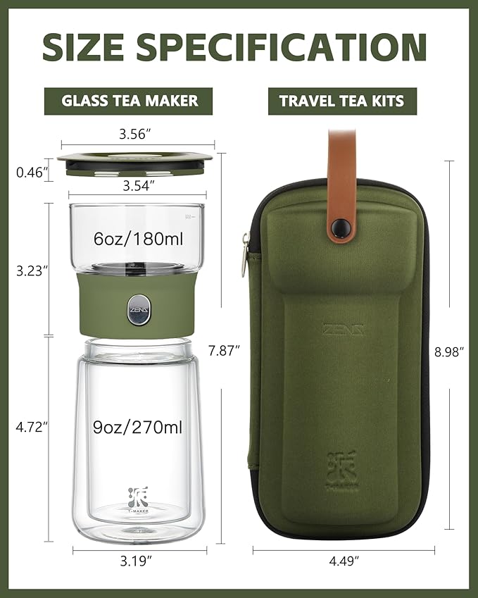 ZENS Modern Glass Infuser Teapot, Smart One Touch Tea Maker for Loose Tea Diffusers with Insulated Mug and Portable Case, Enchanted Teapot Alternatives for Tea Lover Gifts