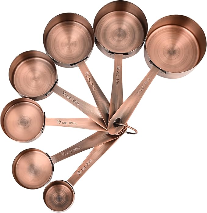 Measuring Cups and Spoons Set, Copper Measuring Cups and Spoons Set 17, Stainless Steel Measuring Cups and Spoons set, Metal 7 Measuring Cups and 9 Measuring Spoons with 1 Leveler for Kitchen