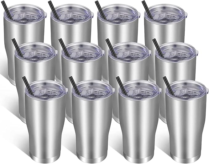 VEGOND 20oz Tumbler Stainless Steel Tumbler Cup with Lid And Straw Vacuum Insulated Double Wall Travel Coffee Mug(Stainless 12 Pack)