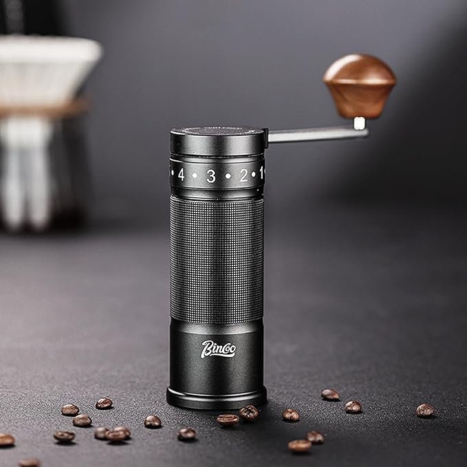 Bincoo Foldable Manual Coffee Grinder with External Adjustable Setting,Coffee Bean Grinder with Portable Storage Bag,Stainless Steel Burr Grinder Suitable for Home, Office and Travel for Use (Black)