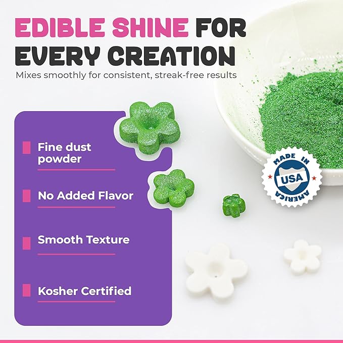 Bakerpan Pearl Luster Dust Edible, Leaf Green Edible Glitter for Cocktails, Set of 2-4 Grams Glitter for Cake Decorating, Cookies, Chocolates and Candies, Drinks (Made in USA)