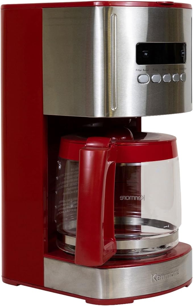 Kenmore Drip Coffee Maker - 12 Cup Programmable Cafe Machine With Glass Pot, Regular & Bold Brew, Auto Shut Off Large Water Reservoir, Reusable Filter, Kitchen Appliances For Cafeteria Barista, Red