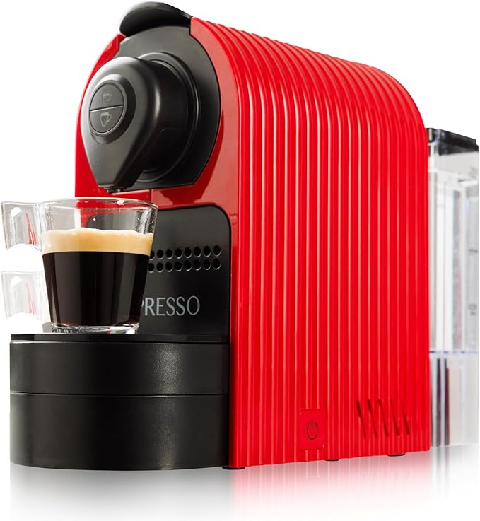 Mixpresso Red Espresso Coffee Machine – Compact 1400W Single Serve Coffee Maker Compatible with Nespresso OriginalLine Capsules, One-Touch Operation, 19-Bar Italian Pump, 27oz Water Tank