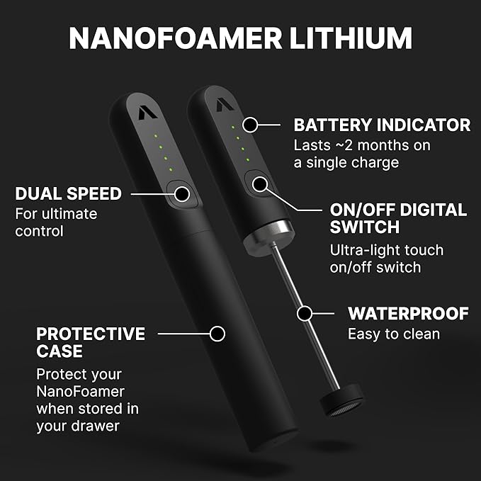 Subminimal NanoFoamer V2 Performance Milk Foamer | NEW Model Edition | Waterproof, Dual-Speed, Stainless Steel | Microfoamed Milk in 30 Seconds, Barista-Style Coffee Drinks Home