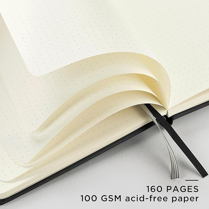 &And Per Se Dotted Journal Notebook (10 packs), A5 Hardcover Leather Bullet Dotted Journal, 160 Pages 100GSM Thick Paper, 3 Sheets of Stickers Included - 5.7'' x 8'' (Black)