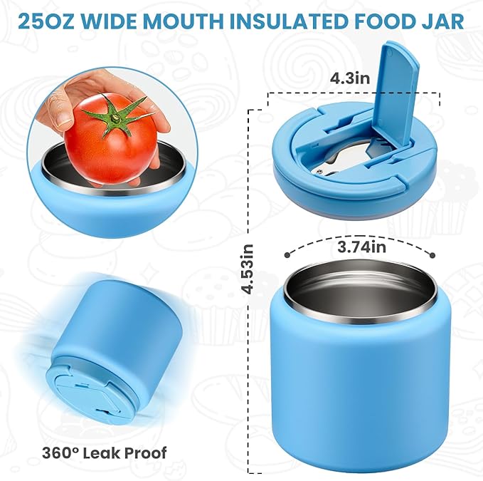 Soup Thermo for Hot Food Kids 25.5oz Lunch Containers with Buckle Lid Wide Mouth Hot Food Jar Vacuum Insulated Stainless Steel Bento Box Leakproof with Spoon(Blue)