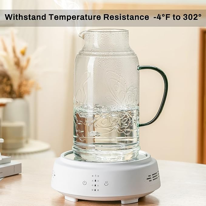 Glass Pitcher with Lid and Handle, 2 PACK 68 oz/2 Liter Vintage Butterfly Design Fridge Water Pitcher, Borosilicate Glass Water Carafe for Hot/Cold Water,Coffee,Iced Sun Tea,Heat Resistant