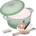 Enameled Cast Iron Dutch Oven Pot with Lid, for Bread Baking, Round Bread Oven- include Sourdough Bread Baking Supplies Set, 6QT, Green