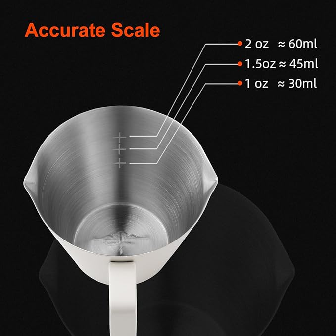 MHW-3BOMBER MHW-3BOMBER Espresso Measuring Cups 2Pcs with Handle, 1oz / 2oz / 3oz Double Spouts Stainless Steel Espresso Shot Cups with Scale, V-Shaped Mouth Espresso Pour Cup Black G6201B-OS