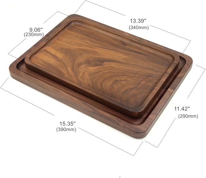 Bamber Wood Serving Tray Wooden Decorative Coffee Tea Platter Black Walnut 13.4 x 9 Inches