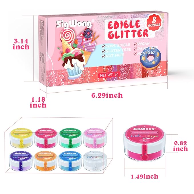Edible Glitter Set, Sprinkles Edible Glitter for Drinks, 8 Colors Prism Powder Edible Glitter Dust for Wines, Beer, Cocktail, Strawberries, Cakes, Cupcakes, Chocolate - 3g/bottle