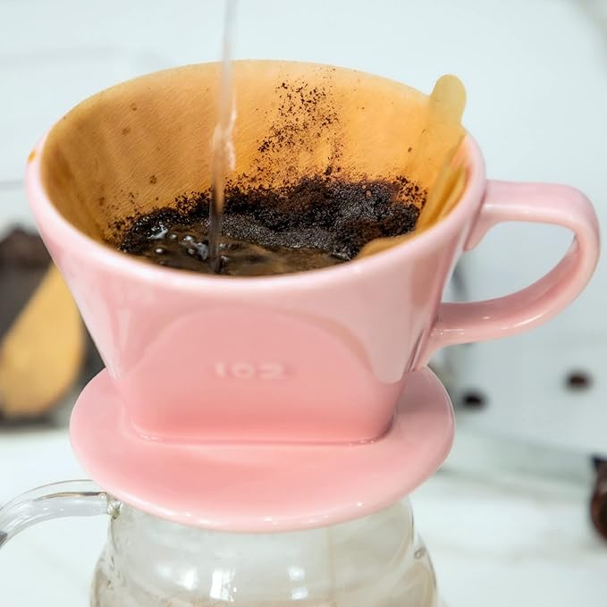 Pour Over Ceramic - Coffee Dripper Ceramic Coffee Maker with 3 Holes Flat Bottom, Porcelain Slow Filter Cone for Travel, Camping, Office, Home, Coffee Maker Brew