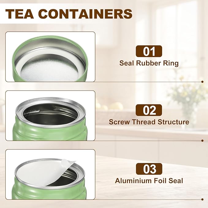 uxcell 2Pcs Round Tea Canisters, 4" x 4" Airtight Metal Tea Containers for Loose Tea, Coffee Beans, Spices - Durable, Compact, and Stylish Storage Tea Tin (Silver Green)