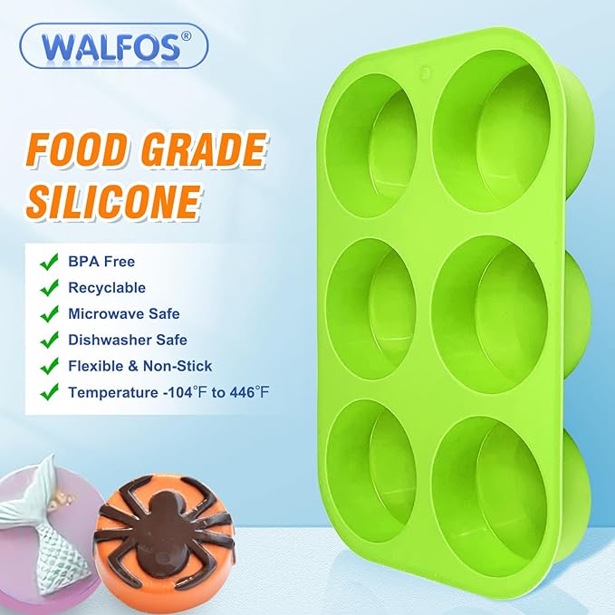 Walfos Oreo Molds Silicone, Non-Stick Round Chocolate Covered Oreos Mold for Candy, Cookies, Pudding, Soap, Jello, Set of 4 (Blue/Green)
