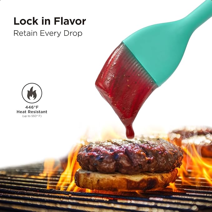 Kitchen Mama WaltzGrip Platinum Silicone Basting Pastry Brush: Set of 2 Heat-Resistant Brushes Utensils for Cooking, Baking, Grilling, Barbecue, and Spreading Oil, Butter, Egg - Dishwasher-Safe (Teal)