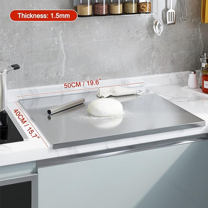 Stainless Steel Cutting Boards for Kitchen,304 Stainless Steel Chopping Boards with Lip and Non-slip silicone pad for Countertop Cutting Meats Fruits,Easy To Clean (15.7 * 19.6 * 0.06inch)