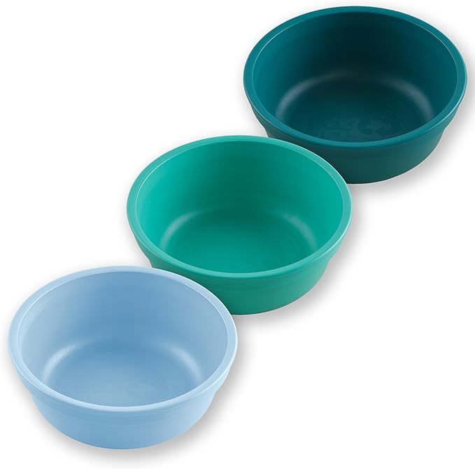 Re-Play 12 Oz. Toddler Bowls for Snack and Everyday Dining - Dishwasher and Microwave Safe - Made in USA - Set of 3-5.75" x 5.75" x 2" - Sea Glass
