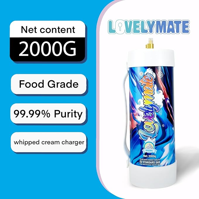 Whipped Cream Charger Tank 3.3L 2000G Whip Cream Charger Cylinder Food Grade Flavored (Tips Included) (1, Original)